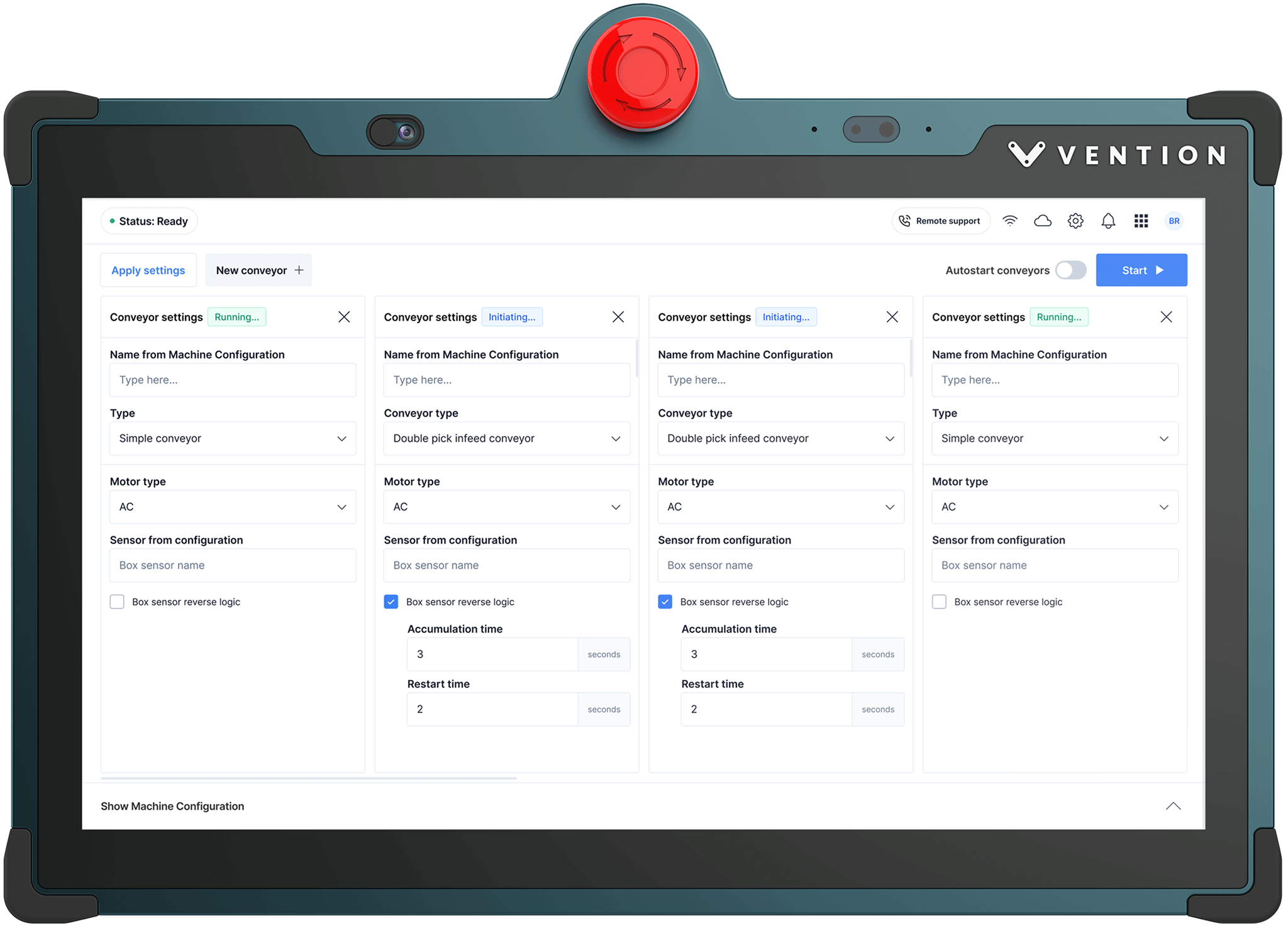 Code-free conveyor control interface